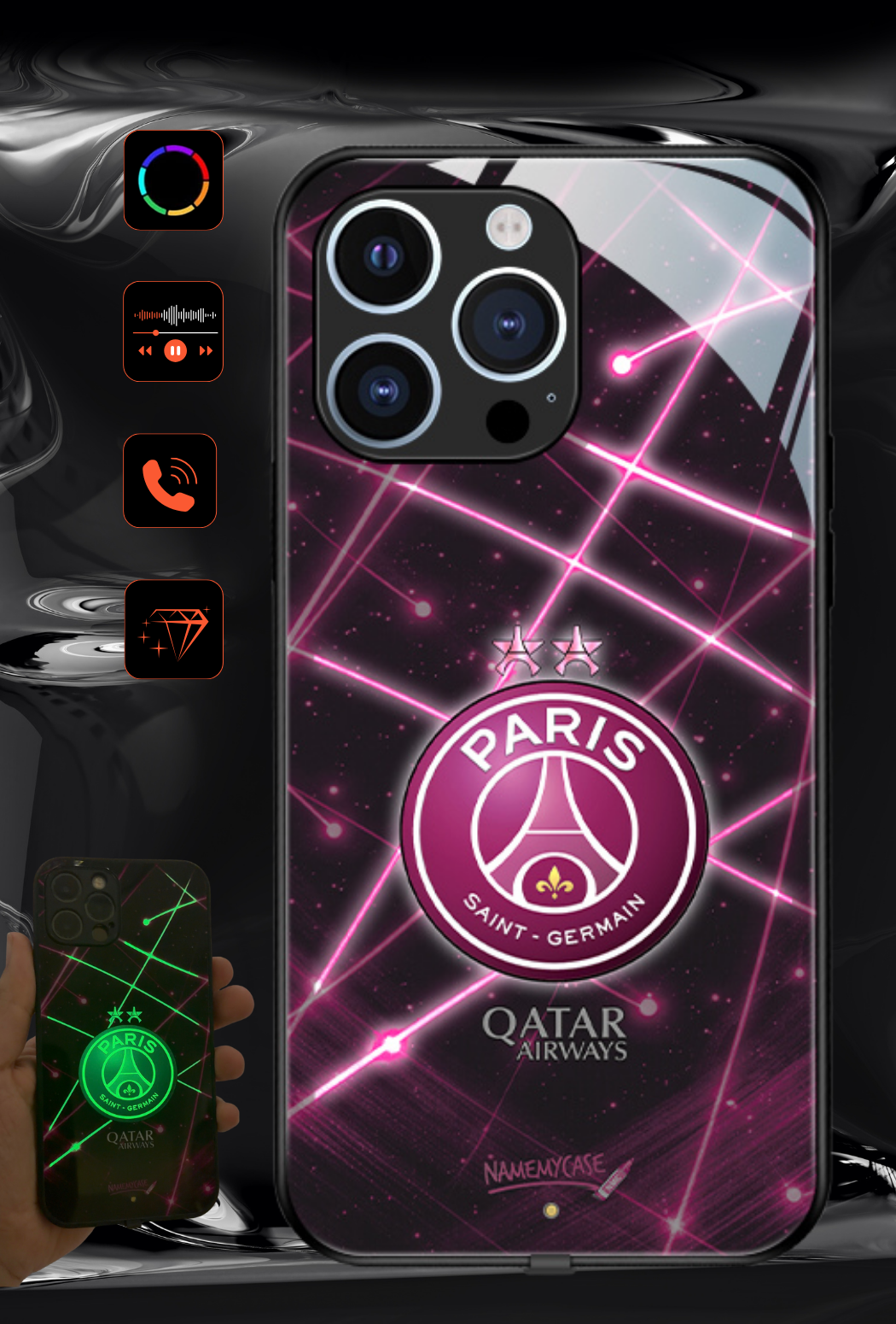 Coque iPhone LED - PSG Pulsion Rose