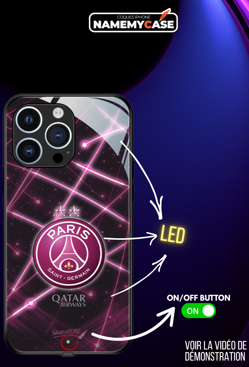 Coque iPhone LED - PSG Pulsion Rose