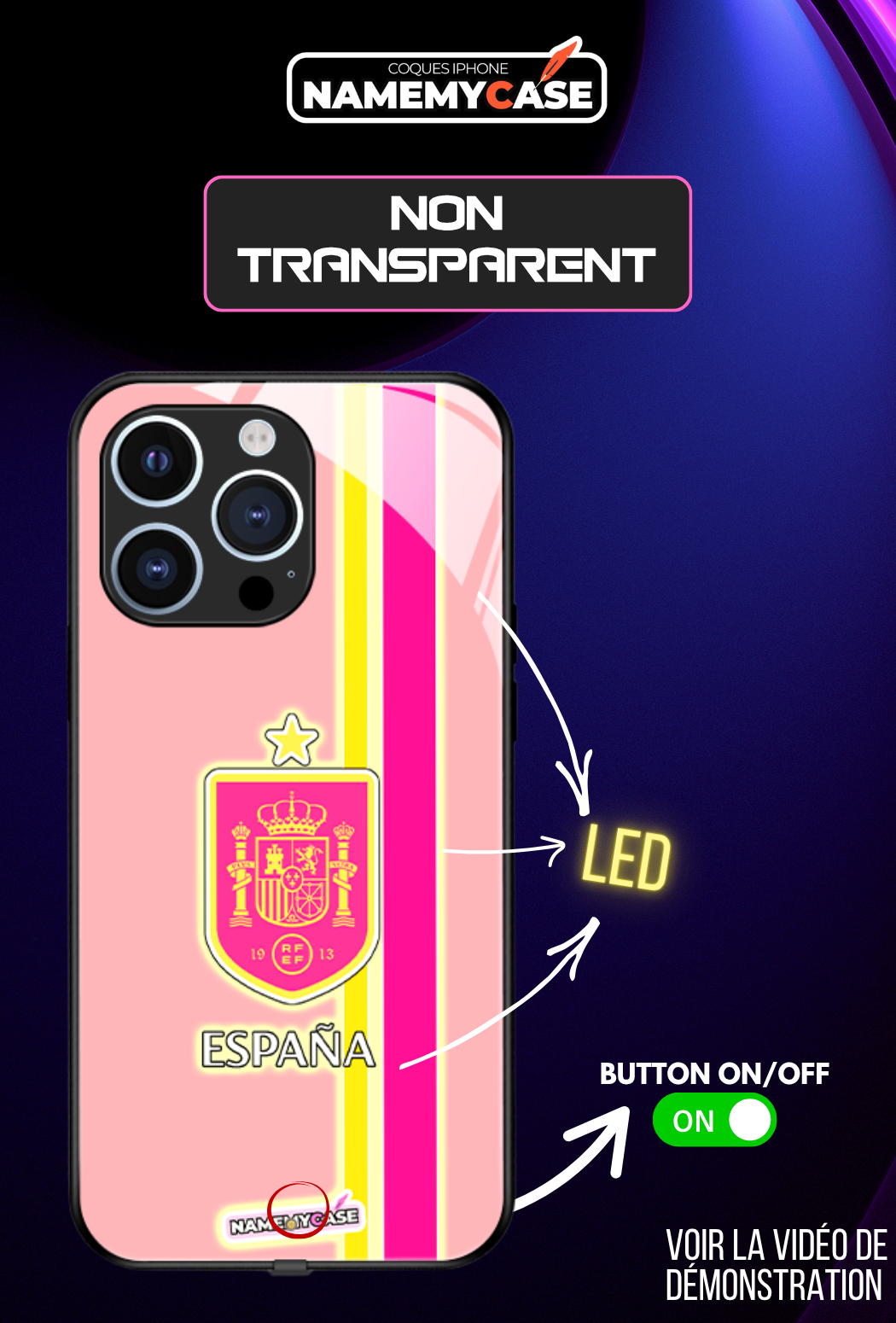 Coque iPhone LED - Espagne rose