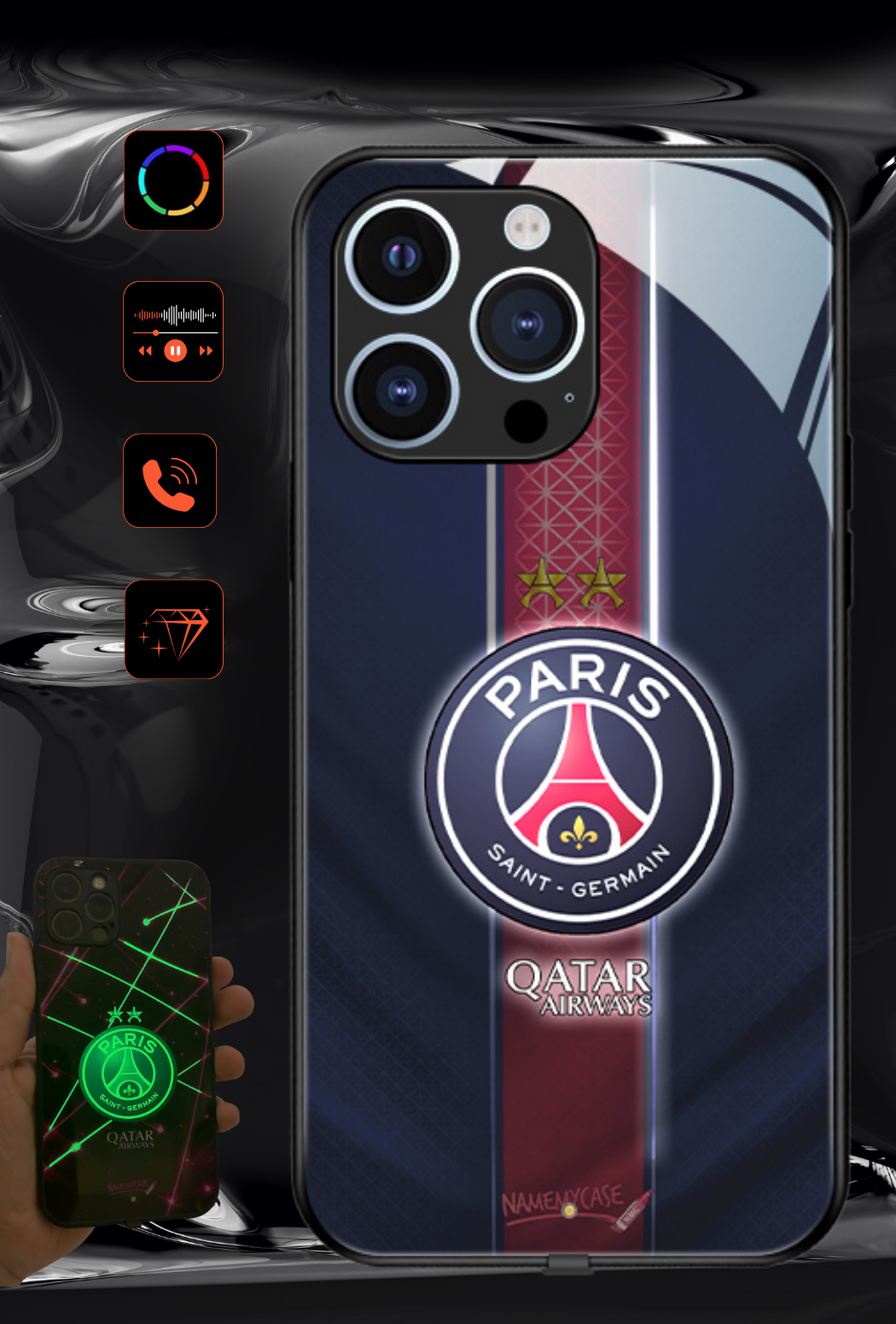 Coque iPhone LED - PSG Bleu Rouge