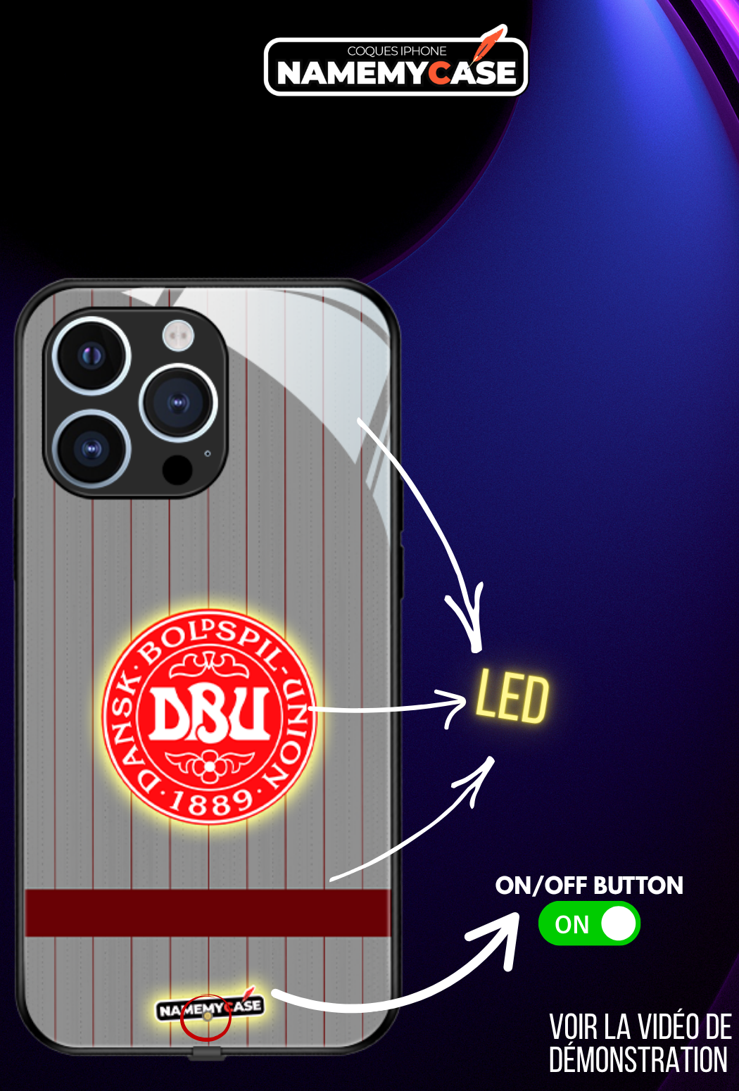 Coque iPhone LED - Maillot Coupe du Monde Danemark