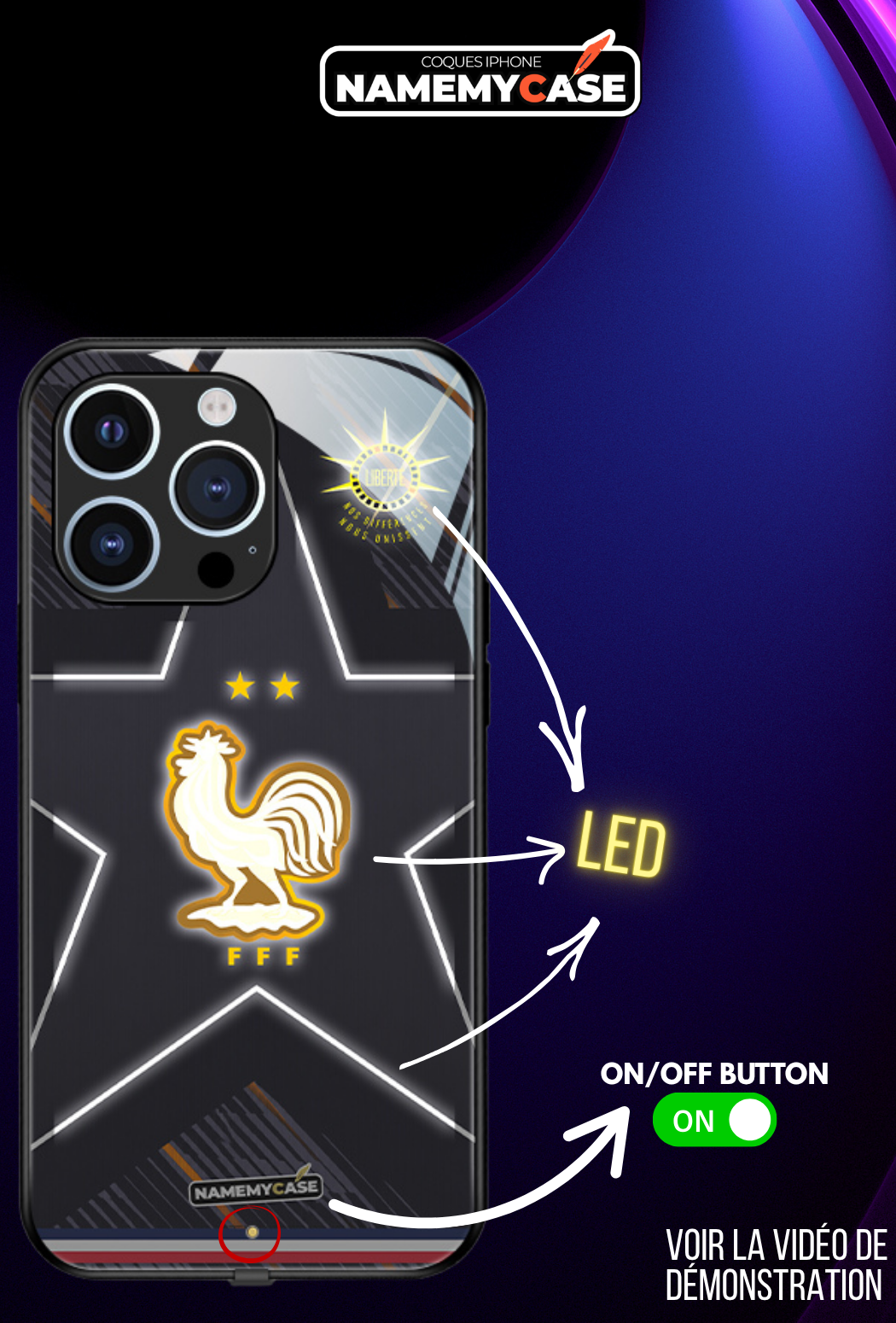 Coque iPhone LED - Maillot Coupe du Monde France