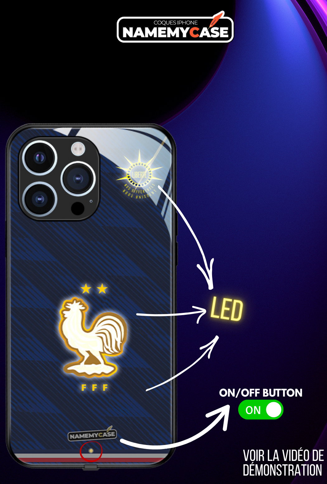 Coque iPhone LED - Maillot Coupe du Monde France