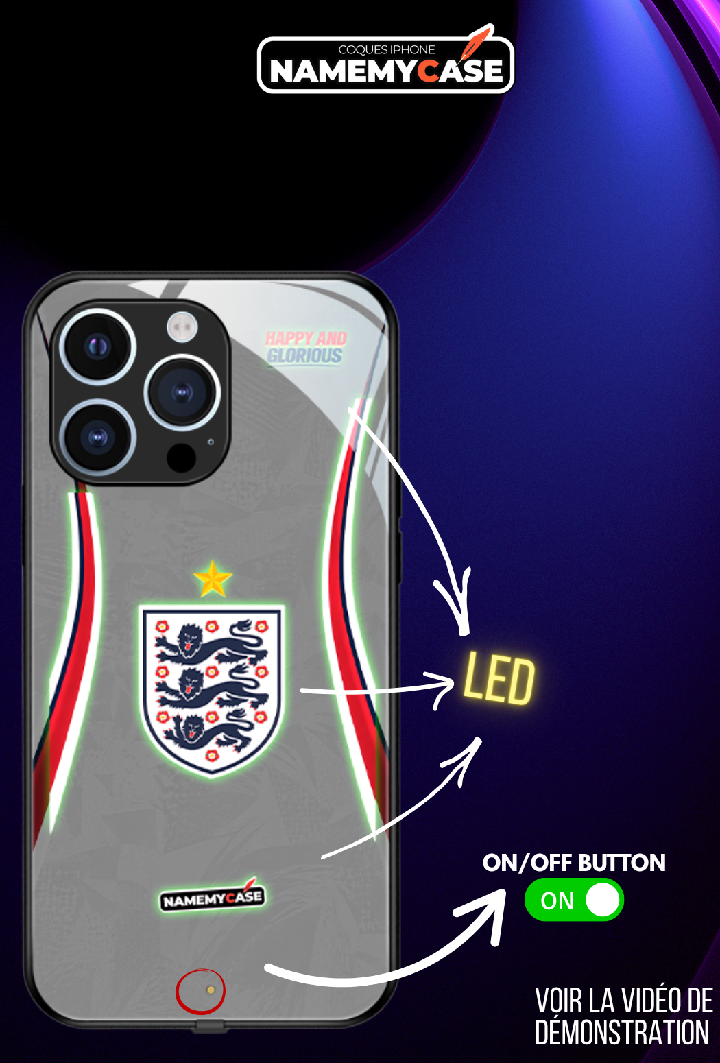 Coque iPhone LED - Maillot Coupe du Monde Angleterre