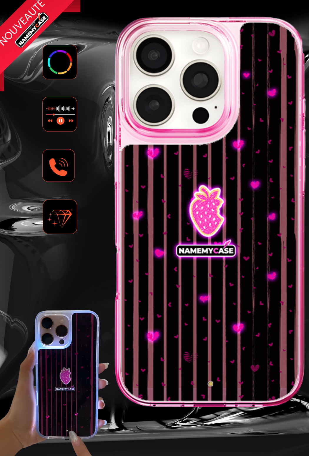 Coque iPhone LED - Fraise Love