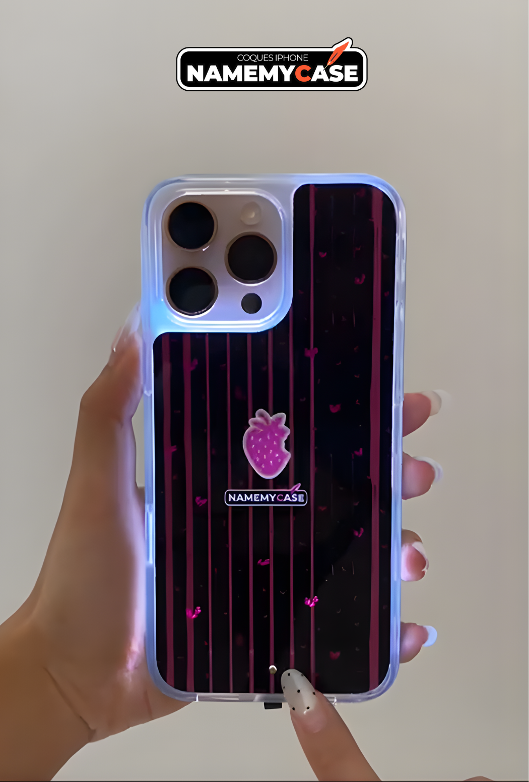 Coque iPhone LED - Fraise Love