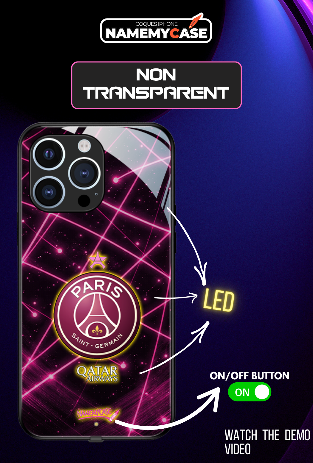 Coque iPhone LED - PSG Pulsion Rose