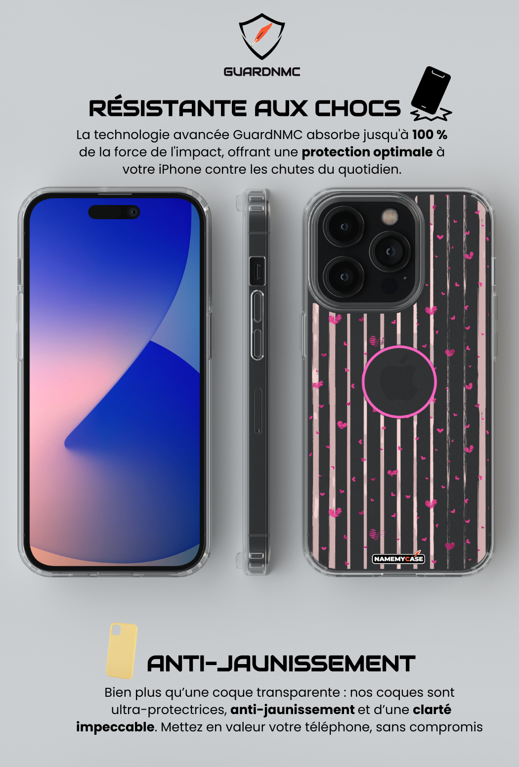 Coque iPhone Transparente - Rose à Cœurs