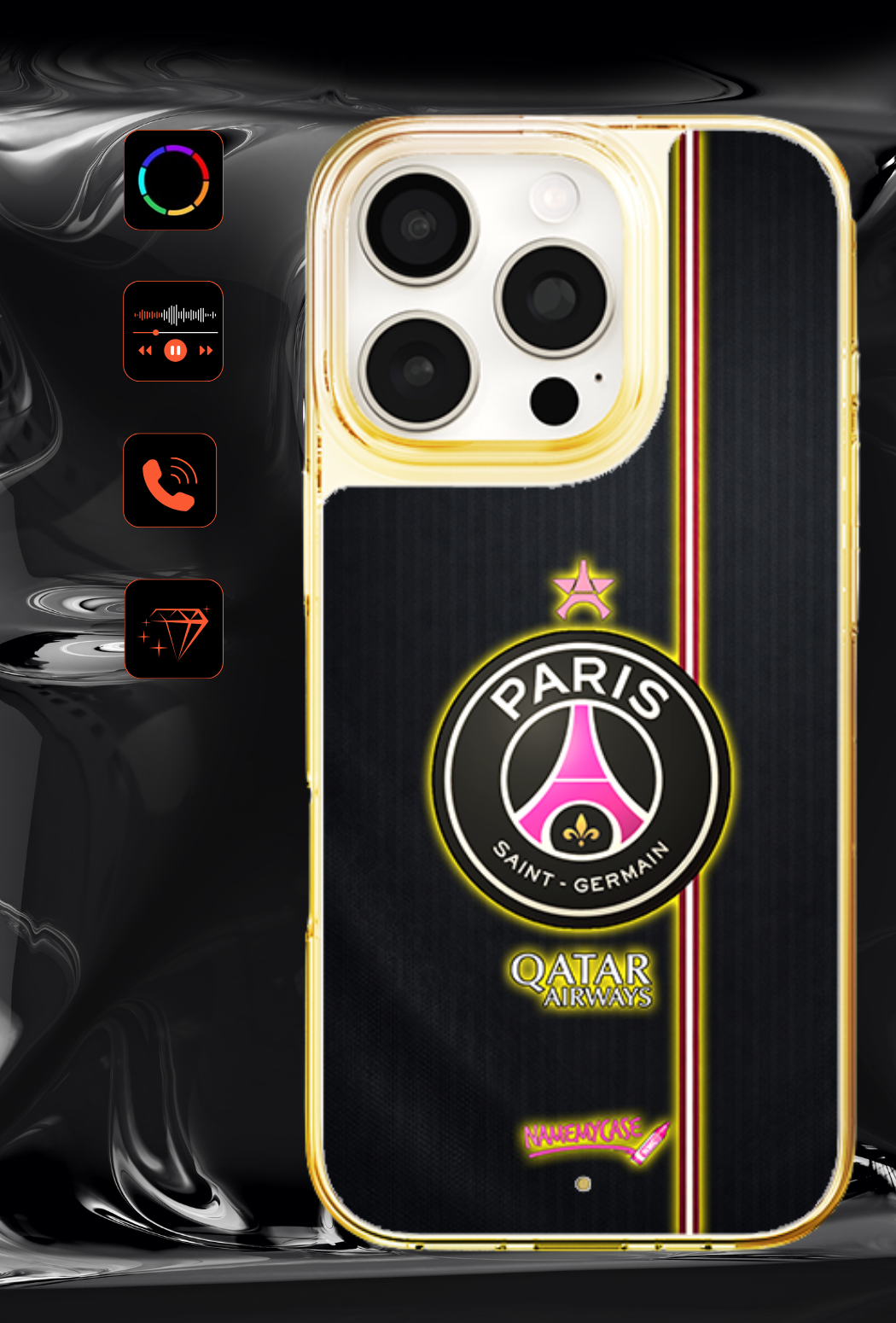 Coque iPhone LED - PSG Noir rose