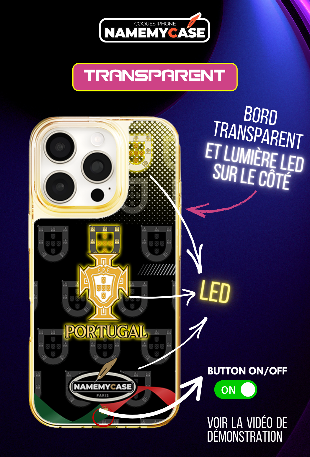 Coque iPhone LED - Portugal Noir