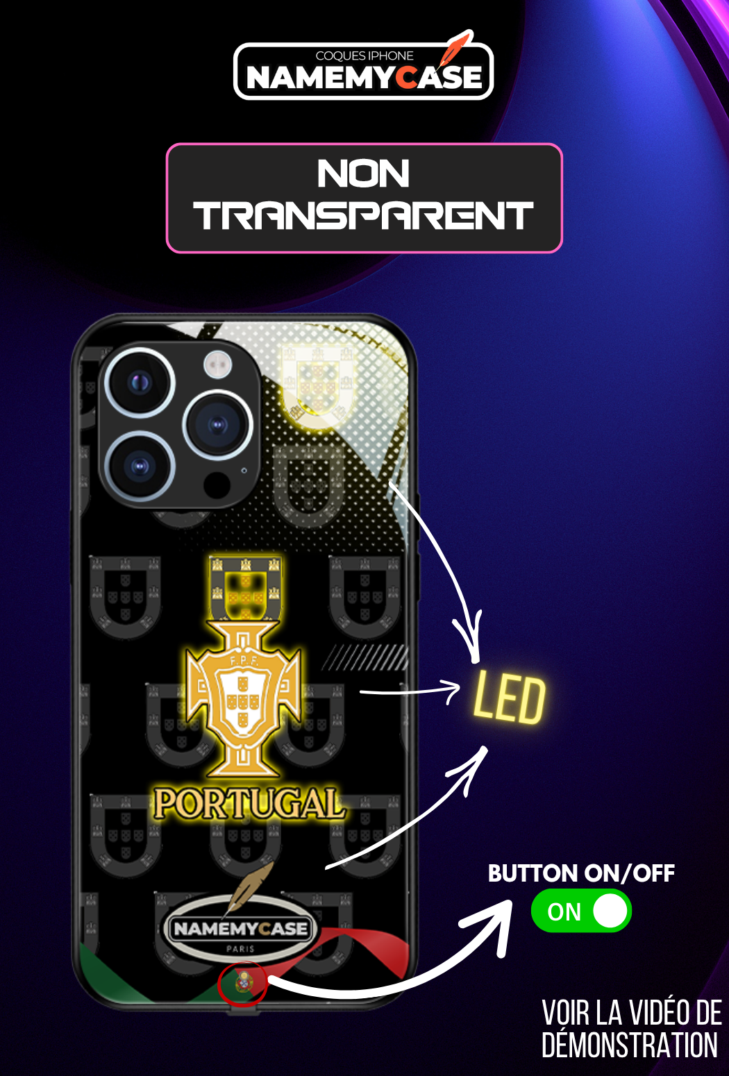 Coque iPhone LED - Portugal Noir