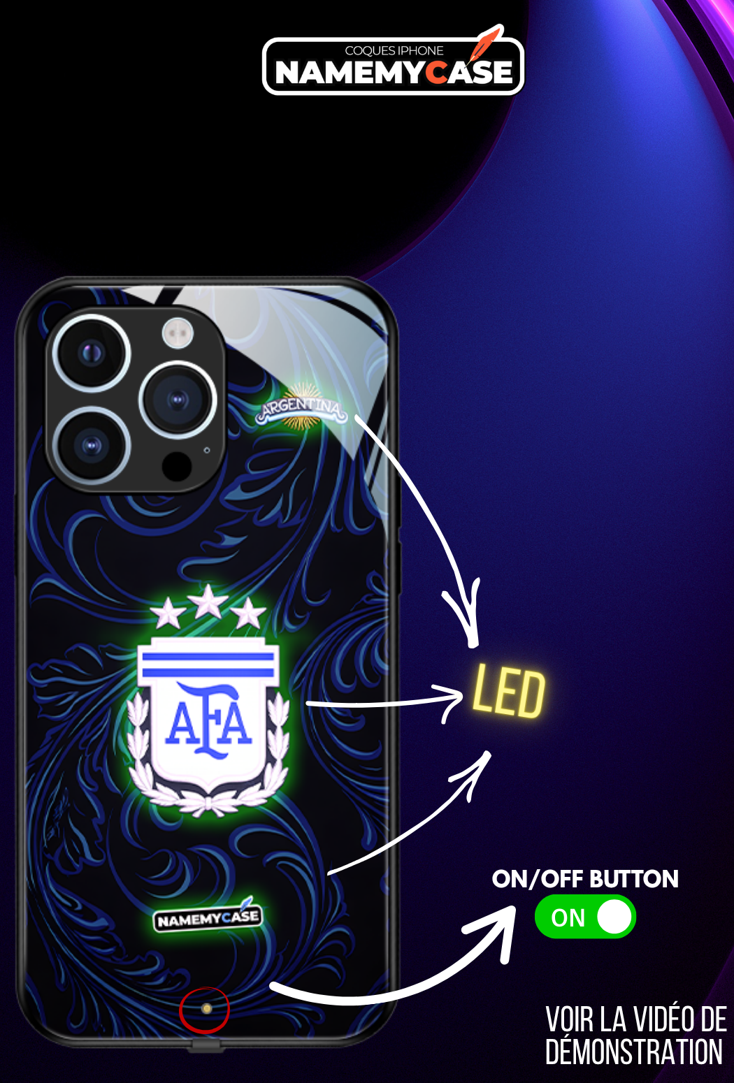 Coque iPhone LED - Maillot Coupe du Monde Argentine