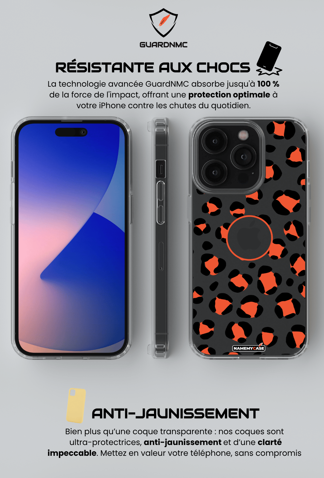 Coque iPhone Transparente - Leopard Orange