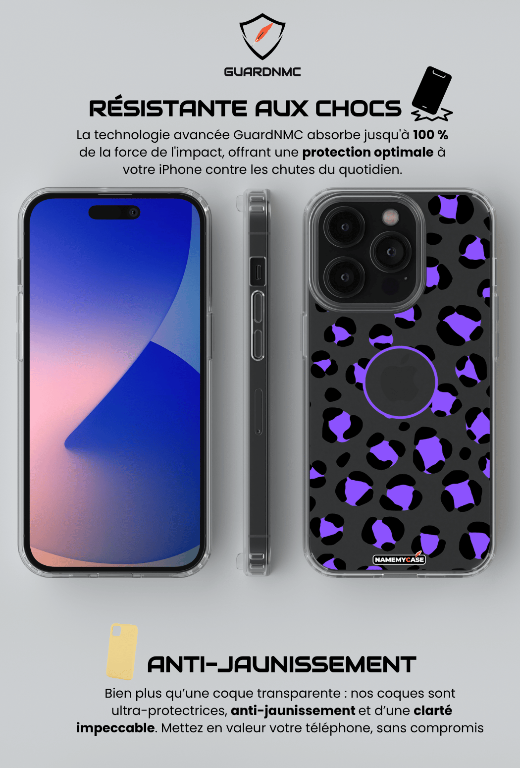 Coque iPhone Transparente - Leopard Purple