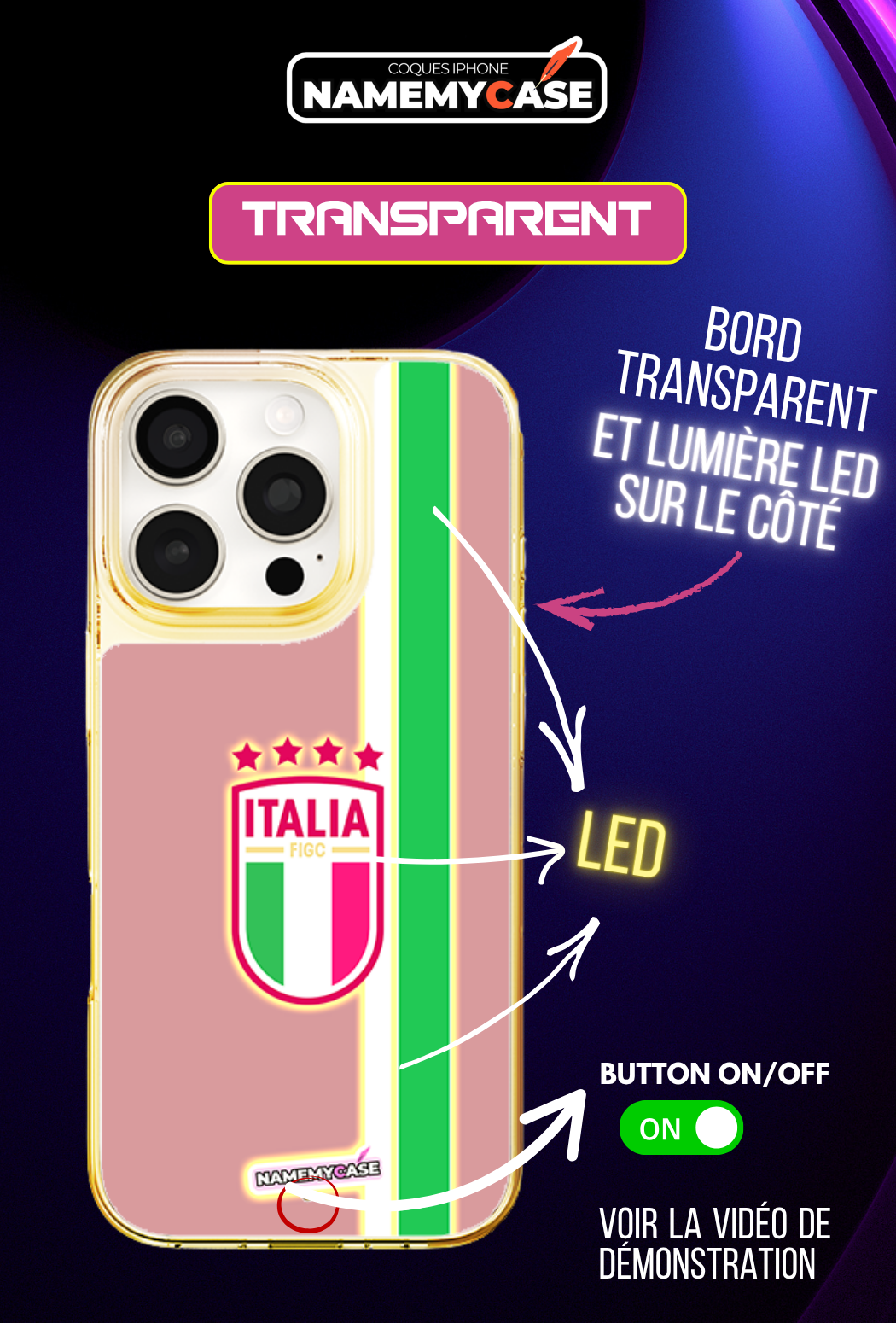 Coque iPhone LED - Italie rose