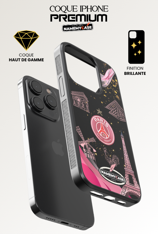 Coque iPhone - Psg Noir et Rose