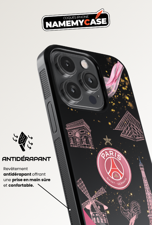Coque iPhone - Psg Noir et Rose