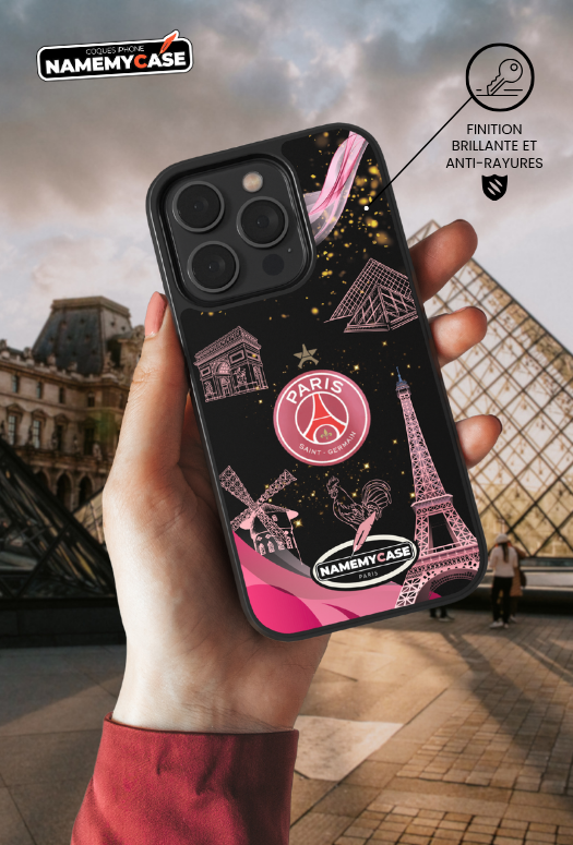 Coque iPhone - Psg Noir et Rose