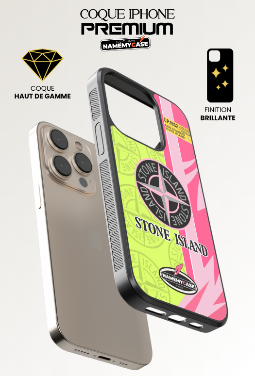 Coque iPhone - Stone Island Jaune et Rose
