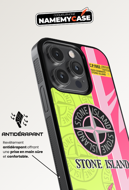 Coque iPhone - Stone Island Jaune et Rose