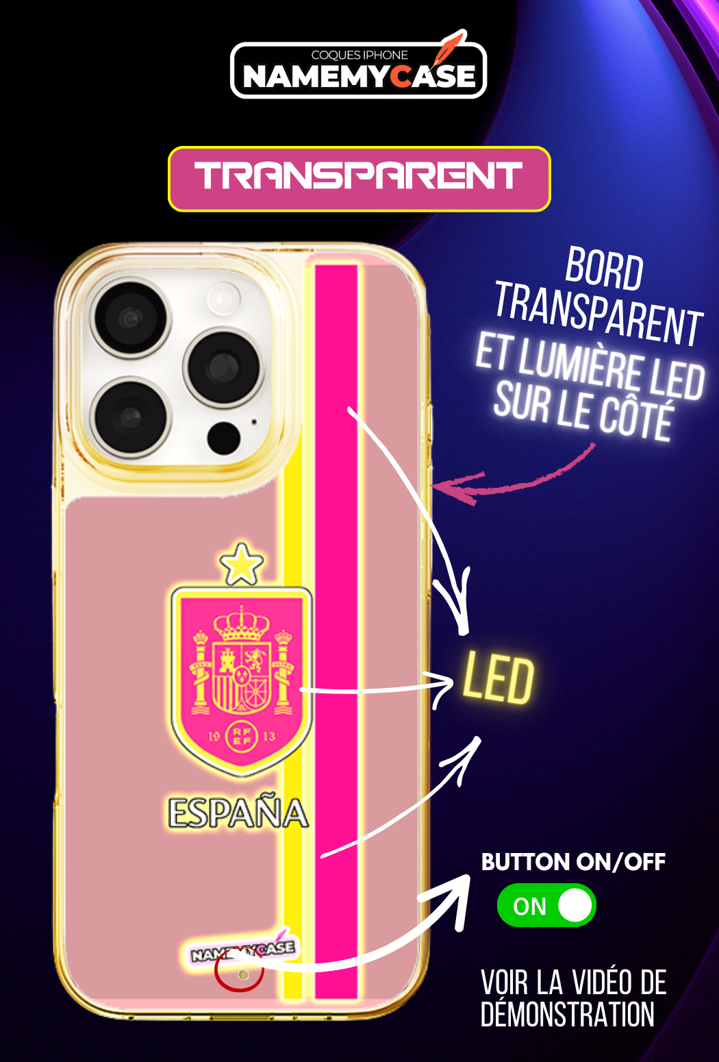 Coque iPhone LED - Espagne rose