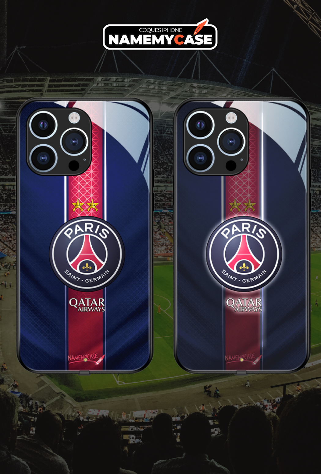 Coque iPhone LED - PSG Bleu Rouge