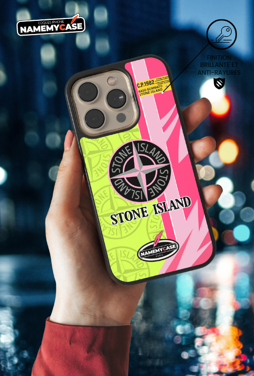 Coque iPhone - Stone Island Jaune et Rose