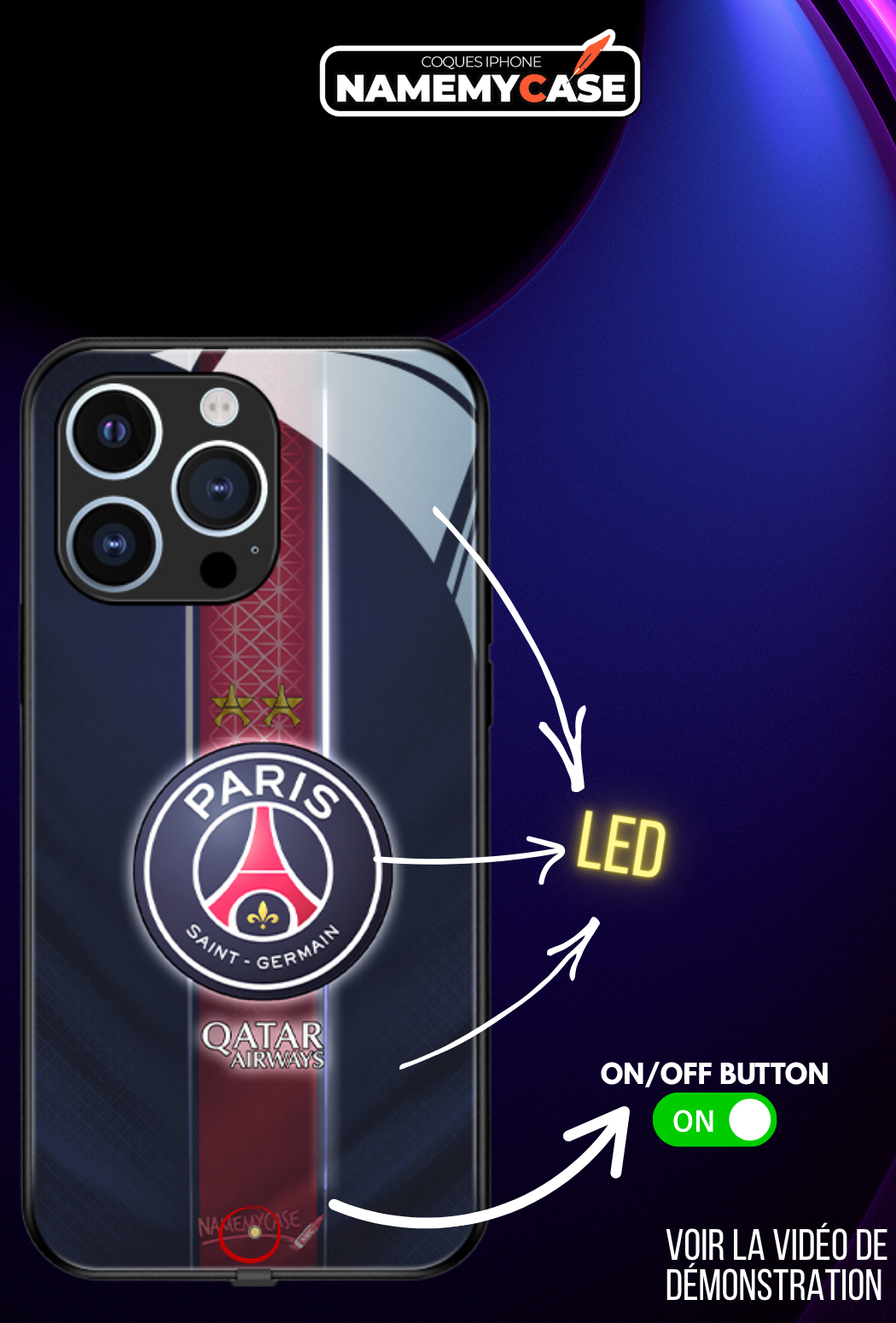 Coque iPhone LED - PSG Bleu Rouge