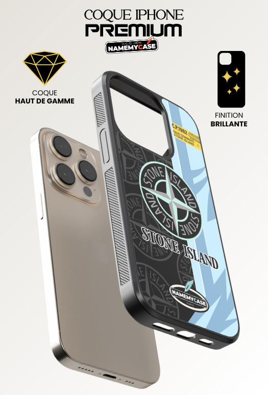 Coque iPhone - Stone Island Noir et Bleu