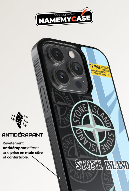 Coque iPhone - Stone Island Noir et Bleu
