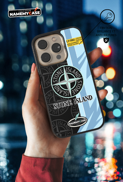 Coque iPhone - Stone Island Noir et Bleu