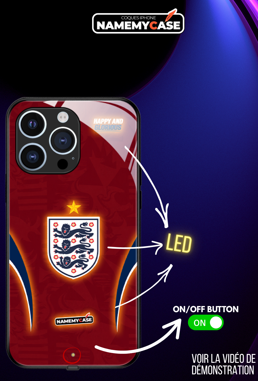 Coque iPhone LED - Maillot Coupe du Monde Angleterre