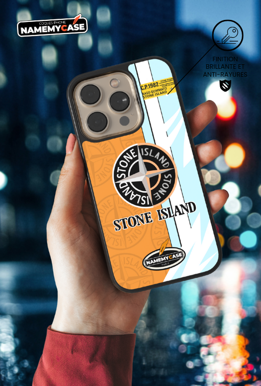 Coque iPhone - Stone Island Orange et Bleu