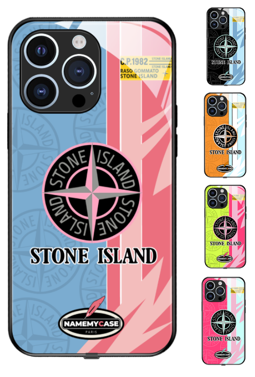 Coque iPhone - Stone Island Bleu et Rose