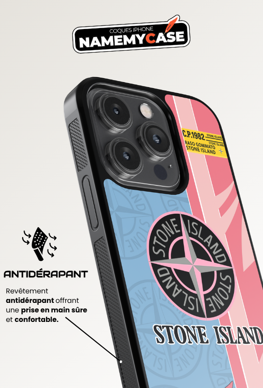 Coque iPhone - Stone Island Bleu et Rose