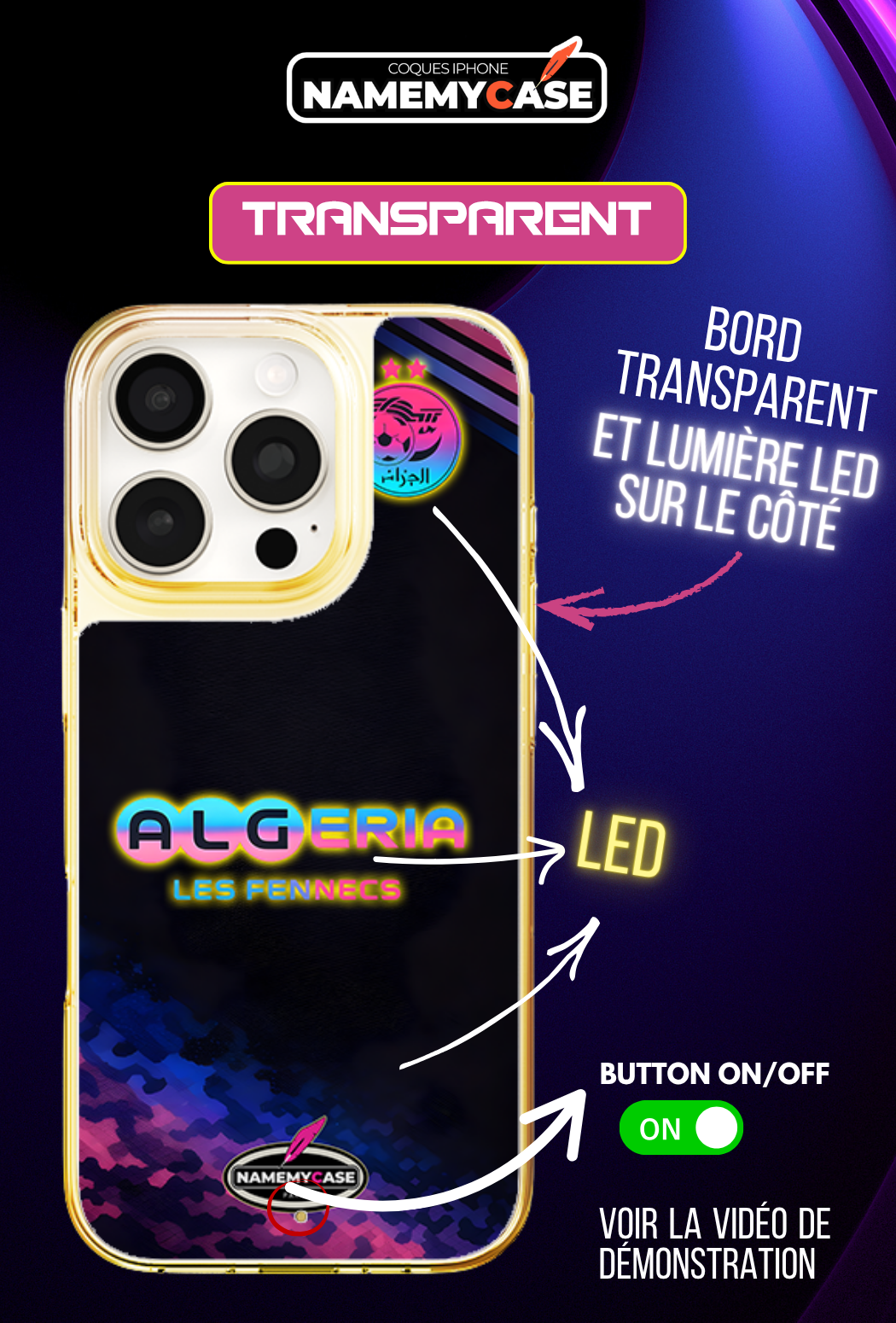 Coque iPhone LED - Algerie Fennecs