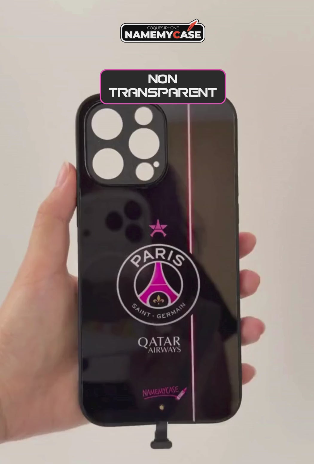 Coque iPhone LED - PSG Noir rose