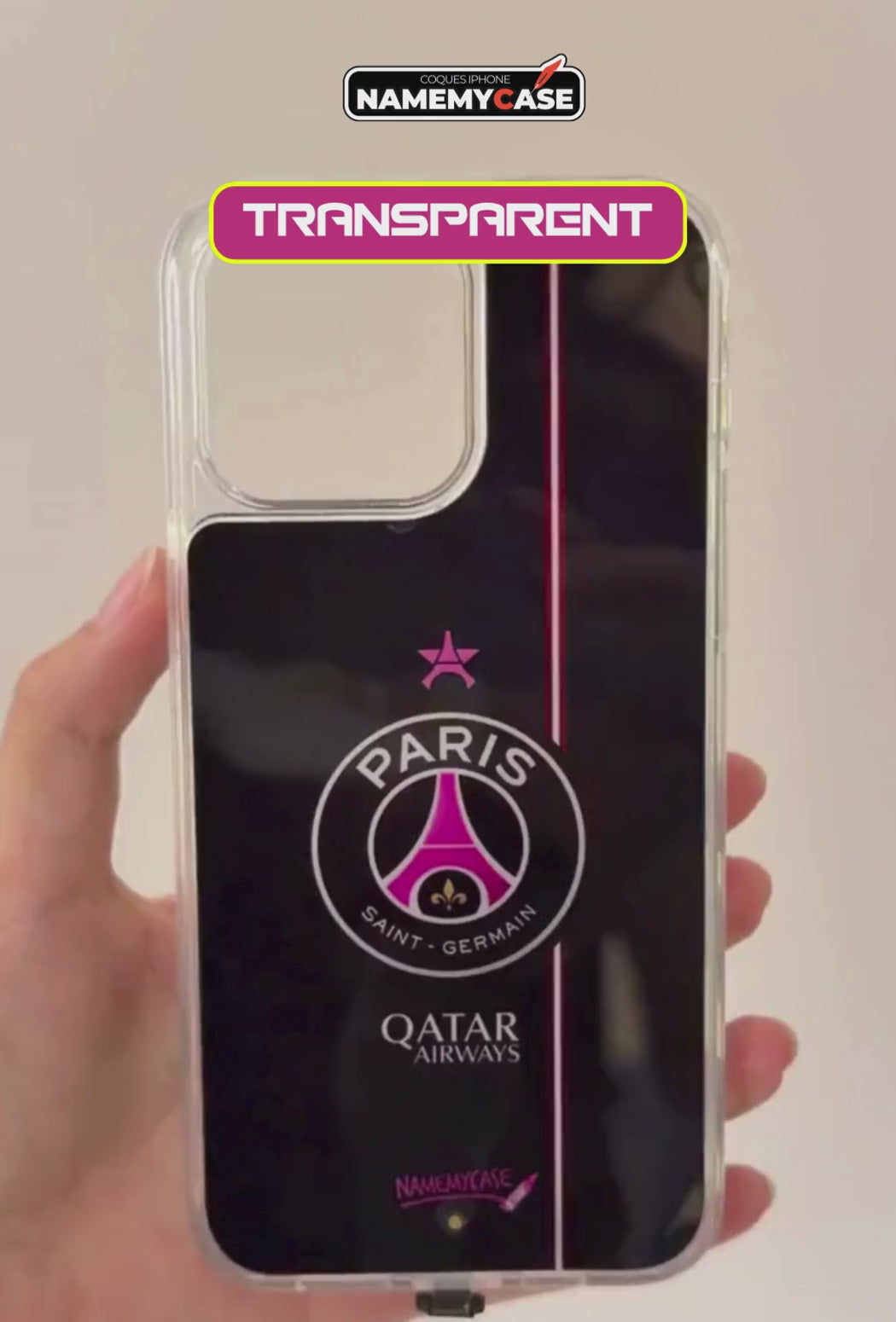 Coque iPhone LED - PSG Noir rose